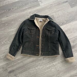LOFT Black Denim Jacket with Cream Sherpa Lining